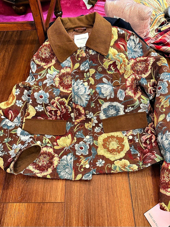 Avec Les Filles Jackets & Blazers - Avec Les Filles Floral Brocade Fitted Blazer With Lace Trim Sleeves Brown